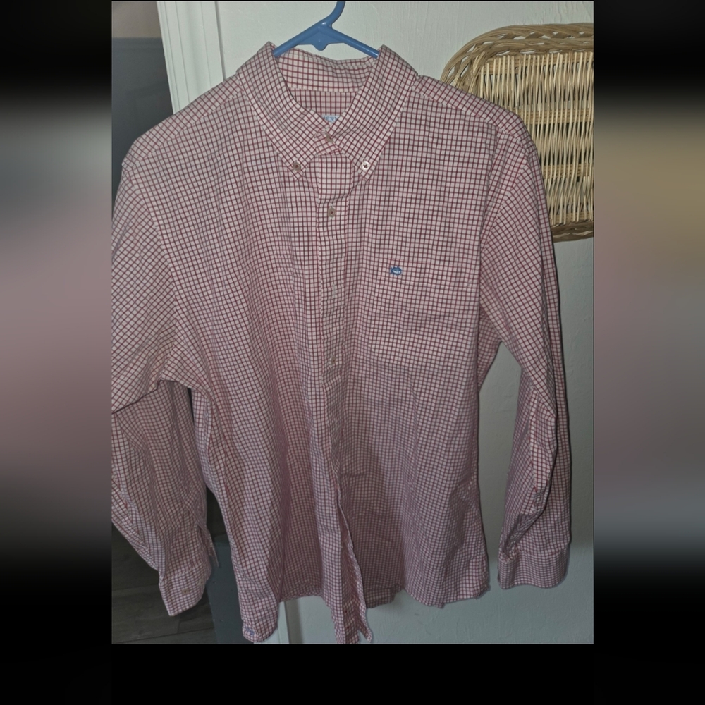 Southern Tide Red Checkered Button Down Shirt Size L